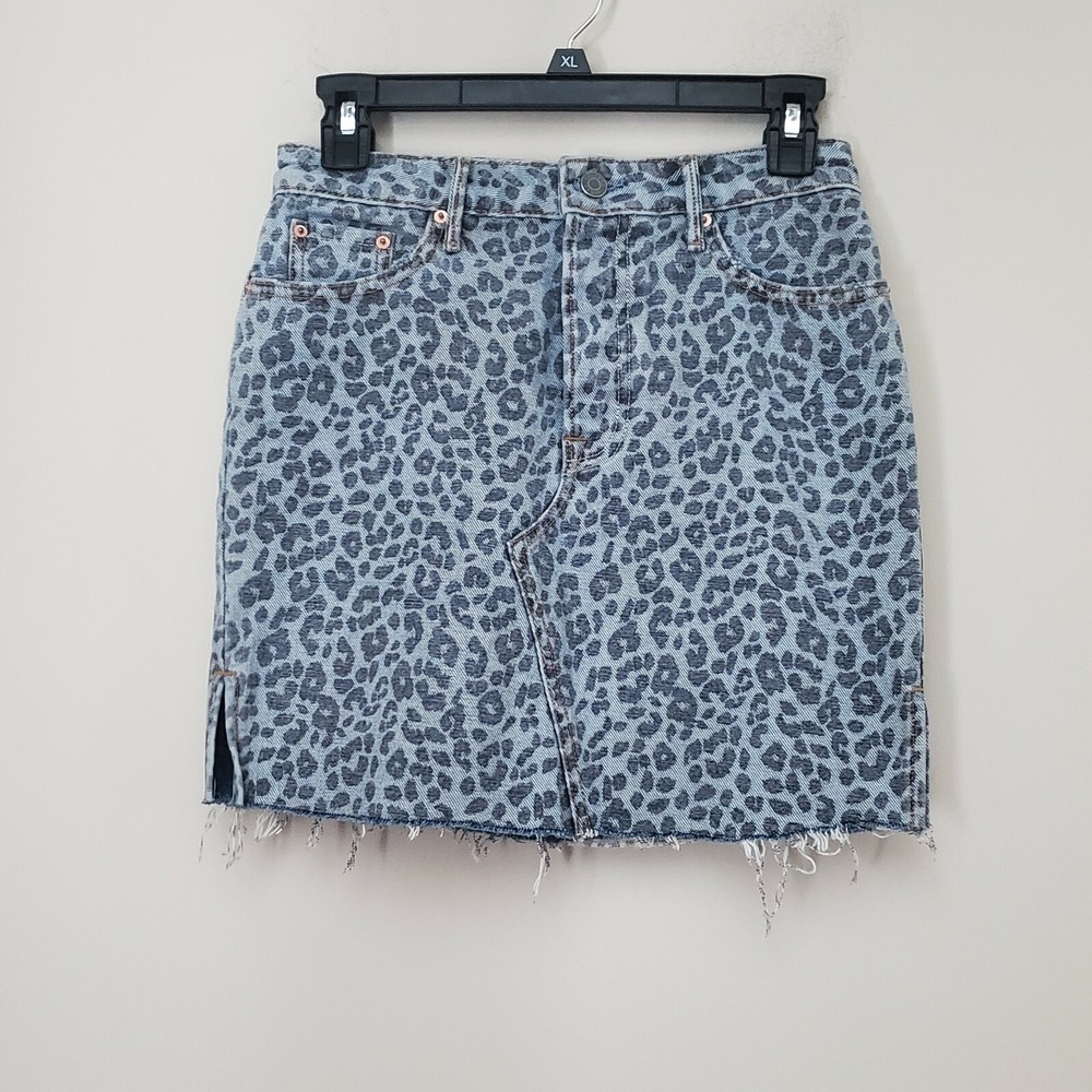 Grlfrnd Cheetah Print Blue Gray Jean Denim Mini Sirt Womans Sz 25